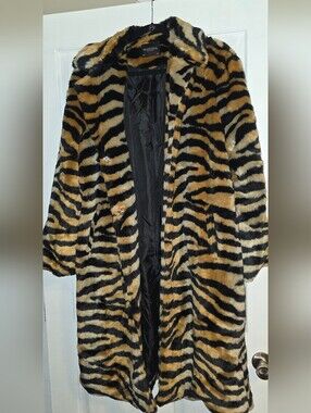 Brave Soul Tiger Print Faux Fur Jacket, US Size 16